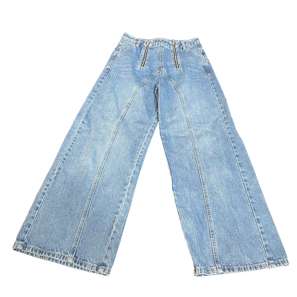 Habitual Girl Kids Size 12 Wide Leg Jeans Medium Wash Double Zipper Denim